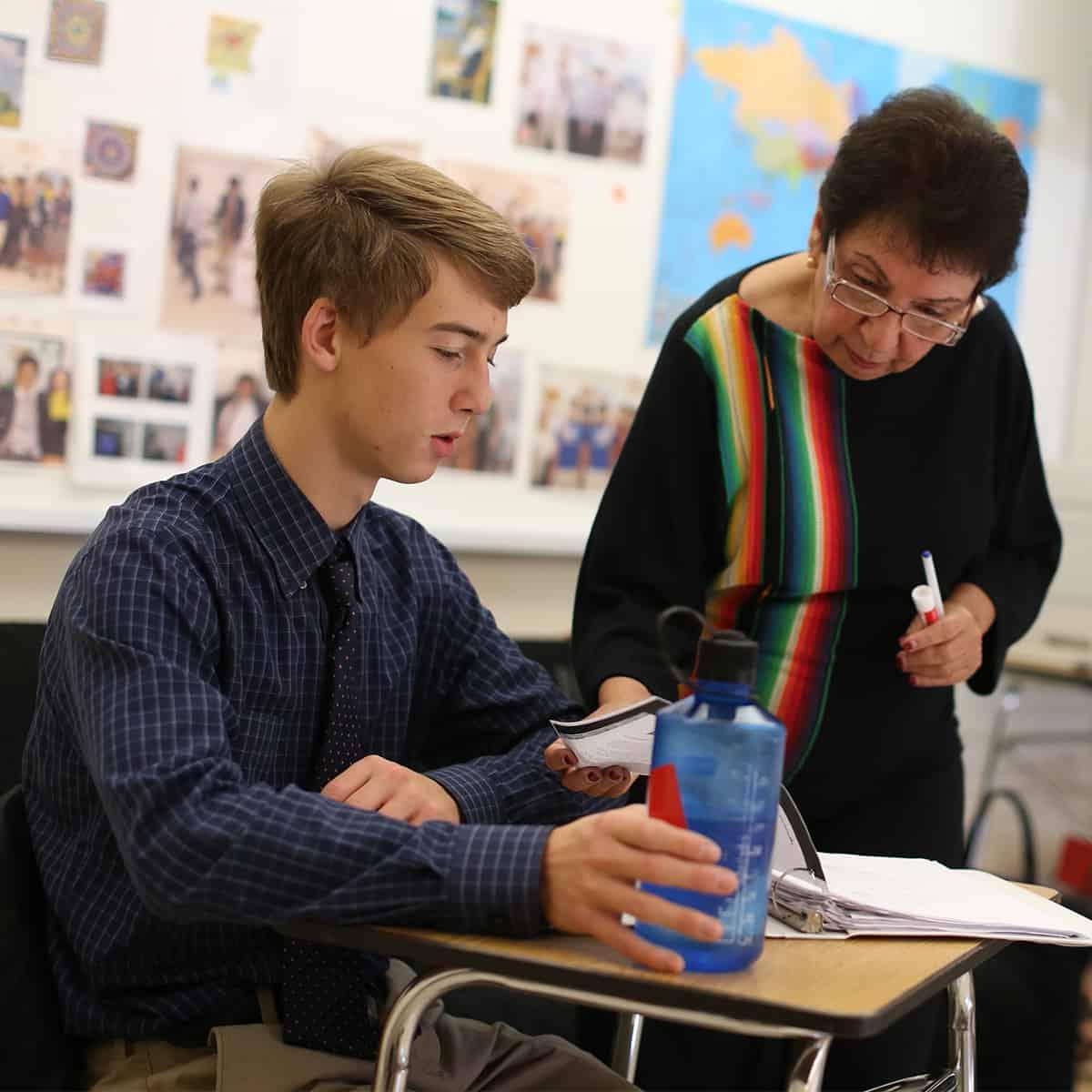 Student and teacher in Spanish class.